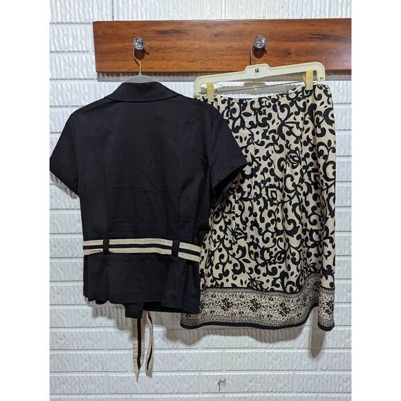 Signature by Robbie Bee Women's Black Brown Cotton Skirt & Top Suit Set Sz 12/16 - Picture 4 of 5